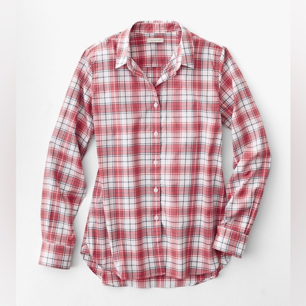 Garnet Hill Essential Cotton Shirt, Button-Front, Red Plaid, Women's 6